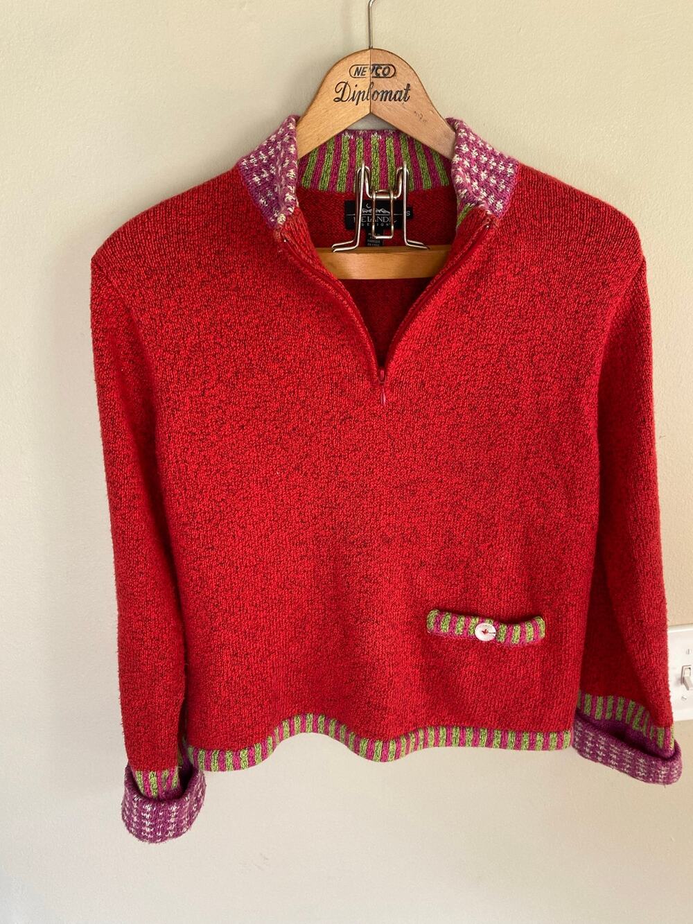 Icelandic Design Cotton Colorful Sweater 1/4 Zip Small